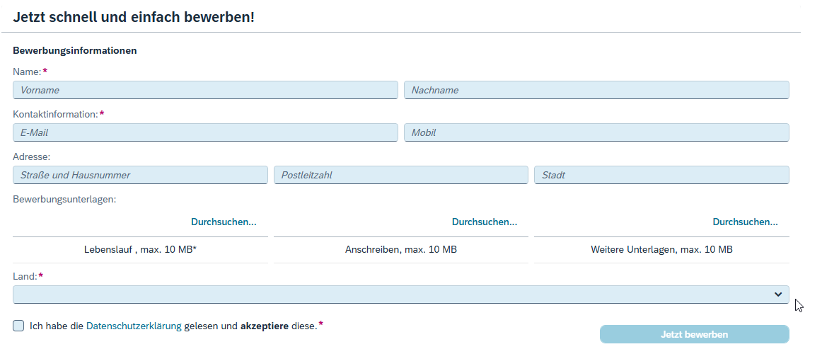 Schnellbewerbung